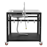 Feasto 35” Outdoor Grill Cart with Sink, Outdoor Kitchen Sink Station with Hose Hook Up, Free Standing Sink with Wheels, 304 Stainless Steel Sink with Single Bowl, Outdoor Utility Sink with Faucet Feasto
