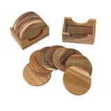 Acacia Wood Drink Coasters with Holder, Two Sets of 8 Pieces Coasters 3.72 Inch Round Wood Coasters for Cup,Dad Gifts,Tabletop Protection Cregugua