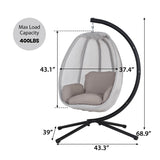 PayLessHere Egg Chair with Comfy Cushions Indoor Outdoor Hanging Chair Sturdy Heavy Duty Hammock Chair with Stand Cushions Breathable Fabric Cover for Patio Bedroom Garden Poolside, Grey PayLessHere