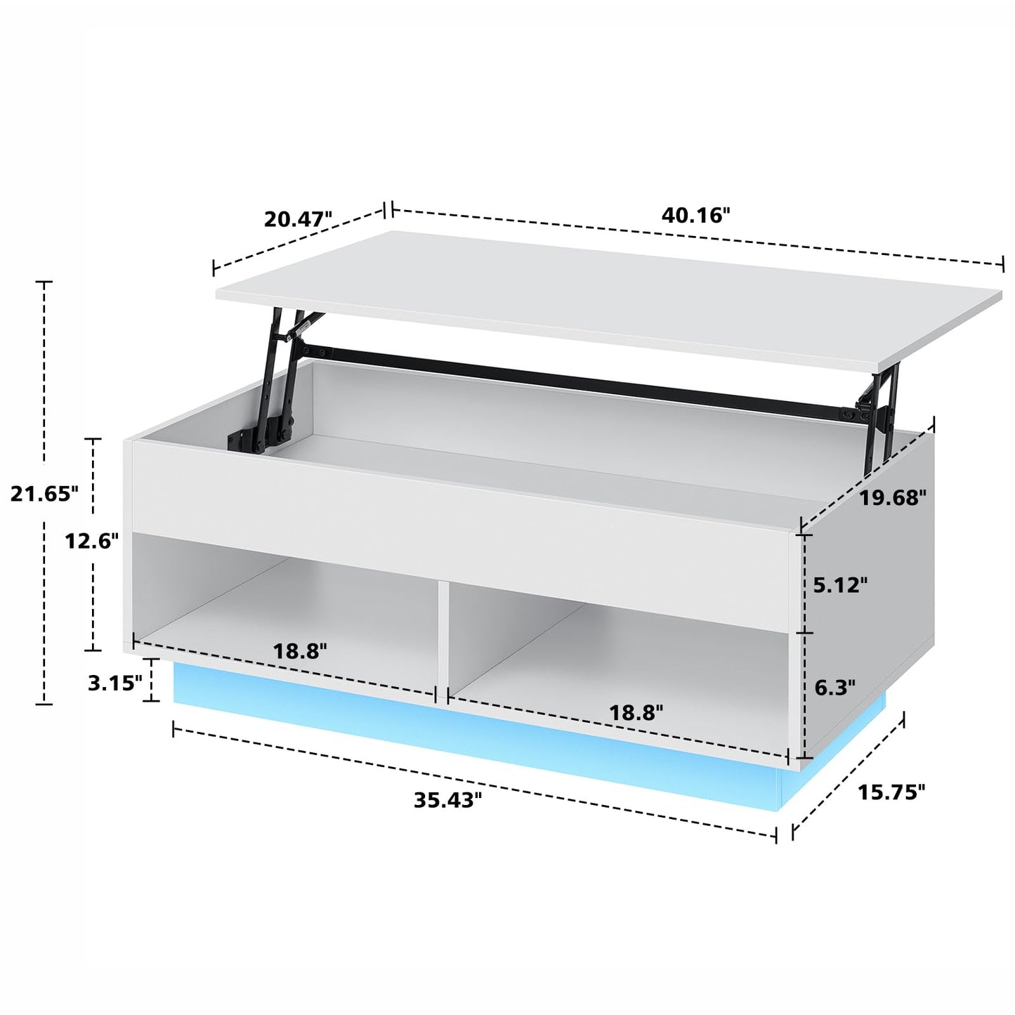 LED Coffee Table for Living Room Lift Top Coffee Tables with Storage Morden High Gloss 4 Tiers White Tea Table Center Tables Sofa Hidden Compartment & 2 Open Shelve - WoodArtSupply