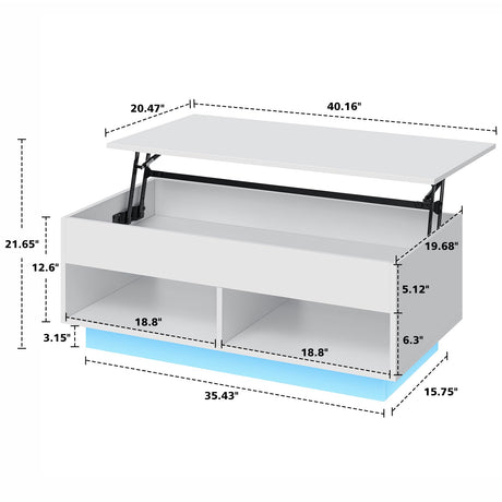 LED Coffee Table for Living Room Lift Top Coffee Tables with Storage Morden High Gloss 4 Tiers White Tea Table Center Tables Sofa Hidden Compartment & 2 Open Shelve HOMMPA