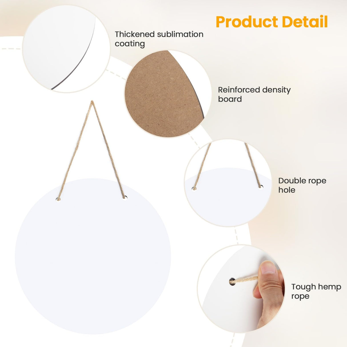 10 Pcs 10" Round Sublimation Door Hanger Blanks, White Hardboard MDF Wood Blanks, Unfinished Circle Sublimation Sign Blanks with Rope for Wall Hanging, Heat Press Machine Printing, Craft DIY Projects LOPOO