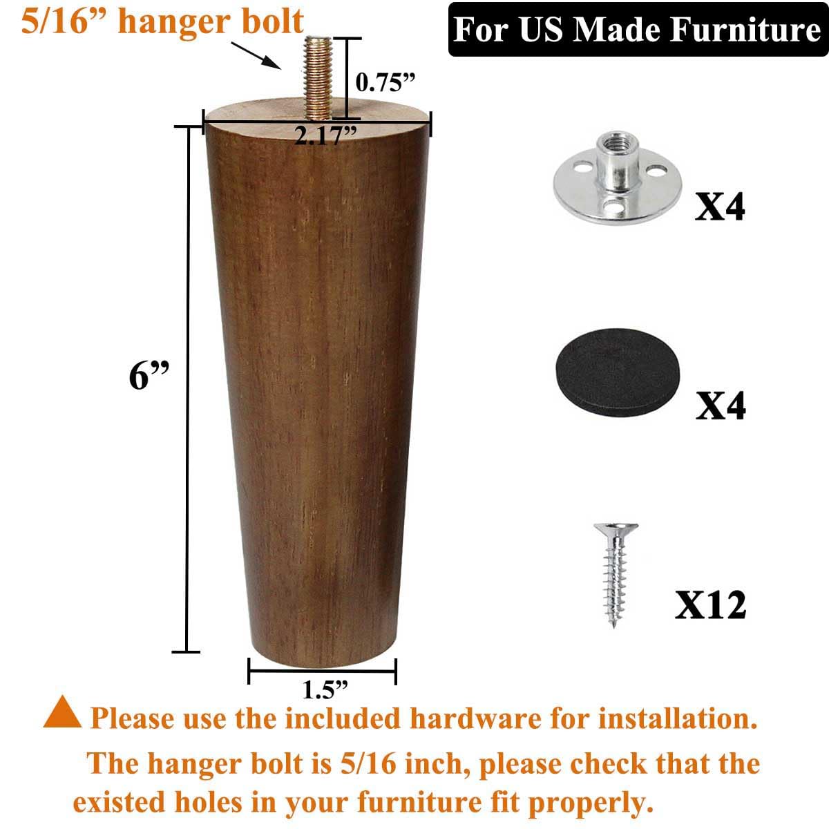 AORYVIC Furniture Legs Wood Sofa Legs Replacement Legs for Cabinet Vanity Couch Chair Dresser Pack of 4 (6 inch) AORYVIC