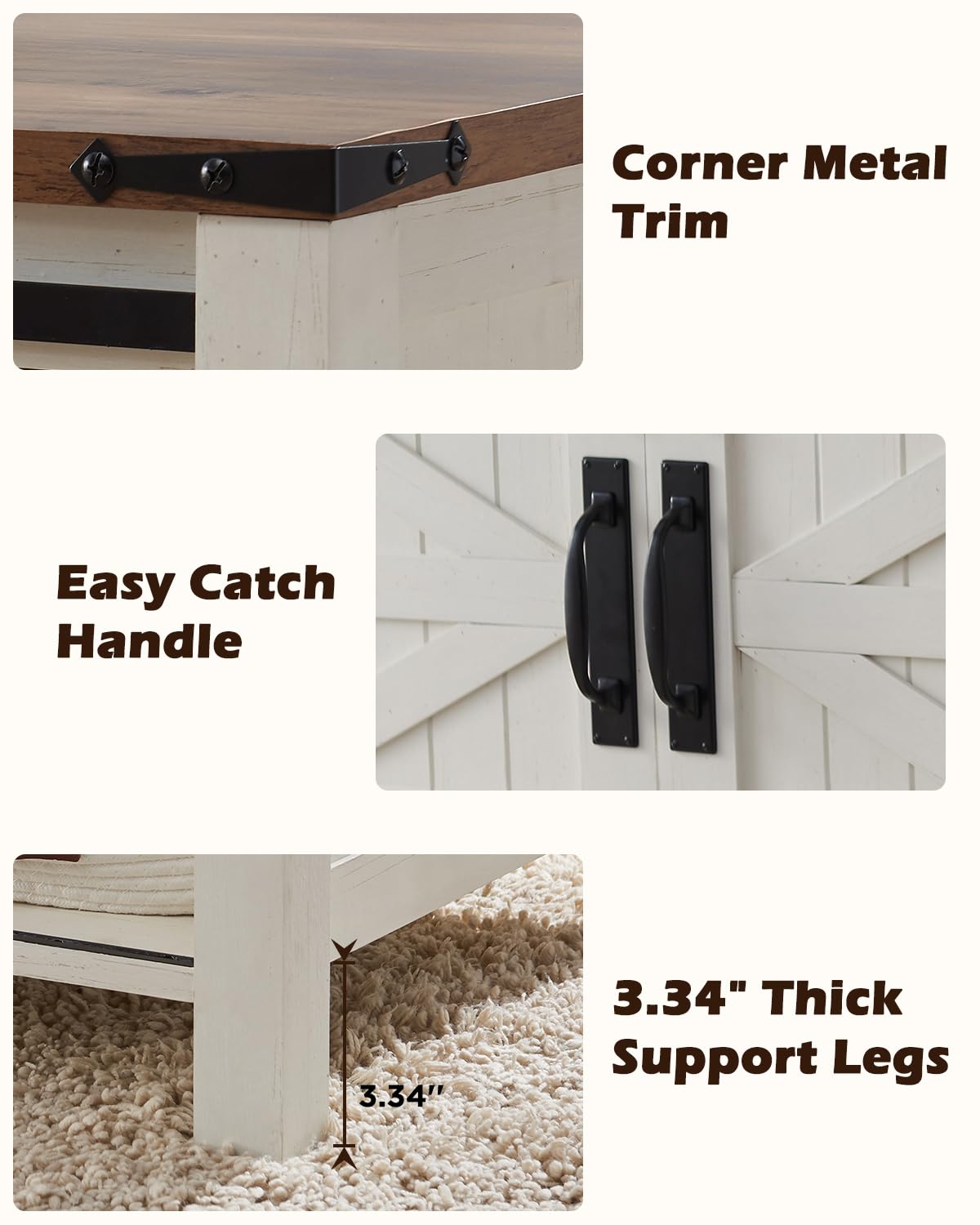 OKD 48" Farmhouse Lift Top Coffee Table with Sliding Barn Door,Rustic Center Table with Hidden Storage Compartment,Lifting Tabletop and Adjustable Shelf for Living Room,Office,Antique White OKD