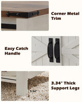 OKD 48" Farmhouse Lift Top Coffee Table with Sliding Barn Door,Rustic Center Table with Hidden Storage Compartment,Lifting Tabletop and Adjustable Shelf for Living Room,Office,Antique White OKD