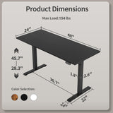 Agilestic Electric Standing Desk, 48 x 24 Inches Height Adjustable Desk, Sit Stand up Desk for Work Office Home, Ergonomic Rising Gaming Computer Table with Memory Preset, Black Agilestic