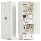 Teekyooly 70" Farmhouse Kitchen Pantry Cabinet, Tall Large Wood Storage Cabinet with 6 Adjustable Shelves, 2 Barn Doors & Drawer for Bathroom, Dining Room, Antique White Teekyooly