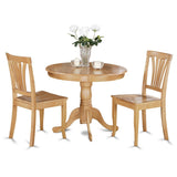 East West Furniture ANAV3-OAK-W 3 Piece Modern Dining Table Set Contains a Round Kitchen Table with Pedestal and 2 Dining Chairs, 36x36 Inch, Oak East West Furniture