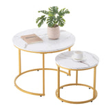 VEVOR Nesting Tables, Coffee Table Set of 2, 23.6 inch Round Coffee Table, Small Coffee Tables Night Stand with Metal Frame, for Living Room, Bedroom, Office (White & Gold) VEVOR