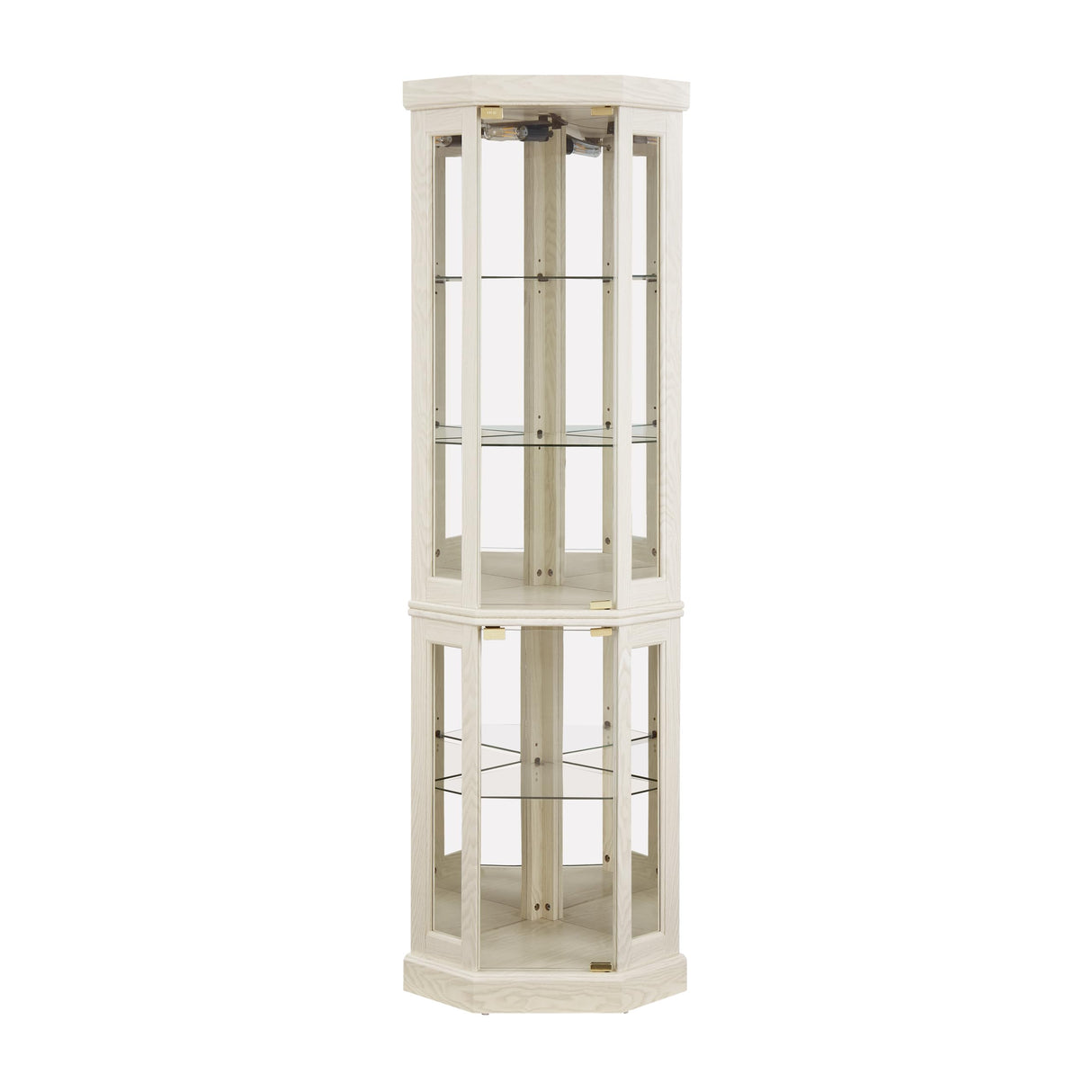 Corner Glass Cabinet – Lighted Curio Display Case with Adjustable Shelves, Mirrored Back & LED Light, Corner Storage Cabinet for Living Room, Antique Collection, Wine or Bar Glassware (Antique White) Chilassic