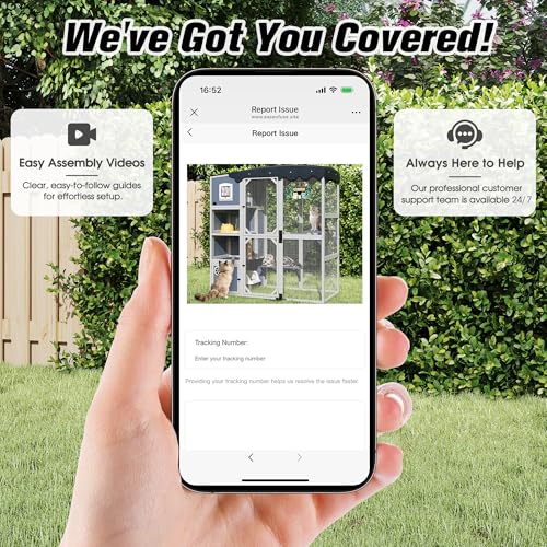 COZIWOW Insulated Outdoor Cat Catio, Large Wood Cat Enclosure with Weatherproof Roof, 2 Resting Rooms, 2 Platforms, 4-Tier Cat Playpen (Grey-Insulated) COZIWOW