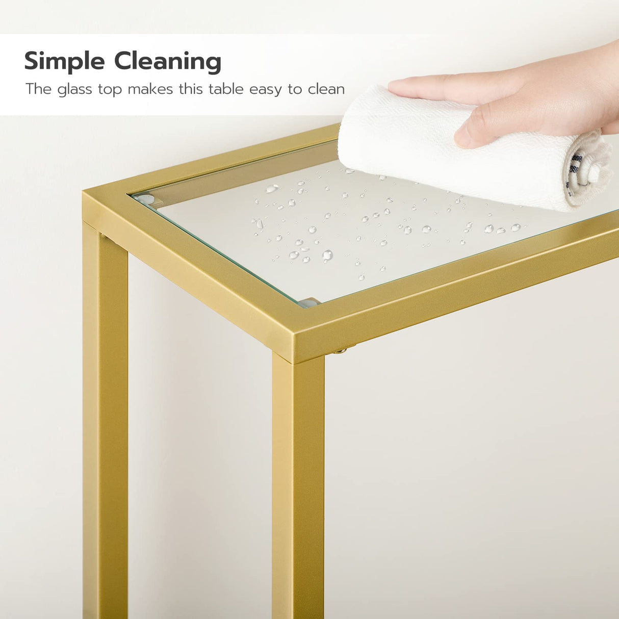 HOOBRO 29.5" Narrow Console Table, Tempered Glass Sofa Table, Small Side Table, Modern Entryway Table, for Entrance, Living Room, Foyer, Hallway Bedroom, Gold GD07XG01 HOOBRO