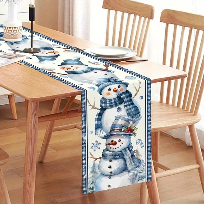 Cute Blue Snowman Table Runner Christmas Tablecloth Linen Holiday Xmas Tablecloths for Kitchen Dining Room Study Room Table 13x72 Inch Generic