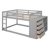 Harper & Bright Designs Full Over Full Bunk Bed with Storage, Wood Floor Bunk Beds with 4 Drawers and 3 Shelves, Low Bunk Bed, Full Loft Bed for Kids, Girls Boys, Teens, Adults (Gray) Harper & Bright Designs
