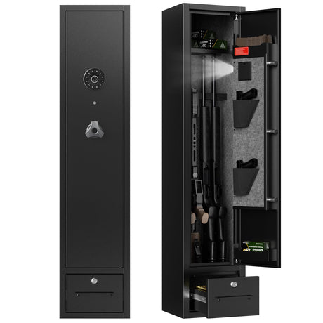 Zevemomo 4 Gun Safes, Rifle Safe Long Gun Safe for Home, Quick & Easy Access Gun Cabinets for Home Rifle and Pistols with LED Light & Drawer, Electronic Lock Zevemomo