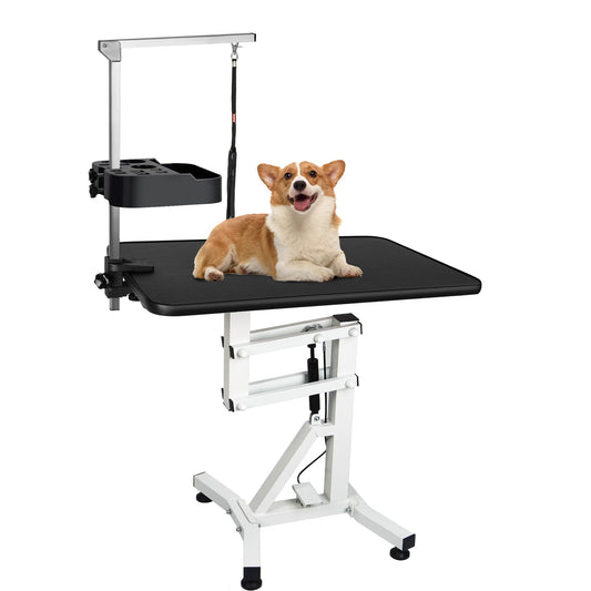 DiDiBirDi 31' Lift Dog Grooming Table, Rotating Desktop Grooming Table for Dogs,Pneumatic Lift Adjustable Small Pet Grooming Station, Anti-Skid Rubber Rotatable Desktop,Pet Grooming Table for Home