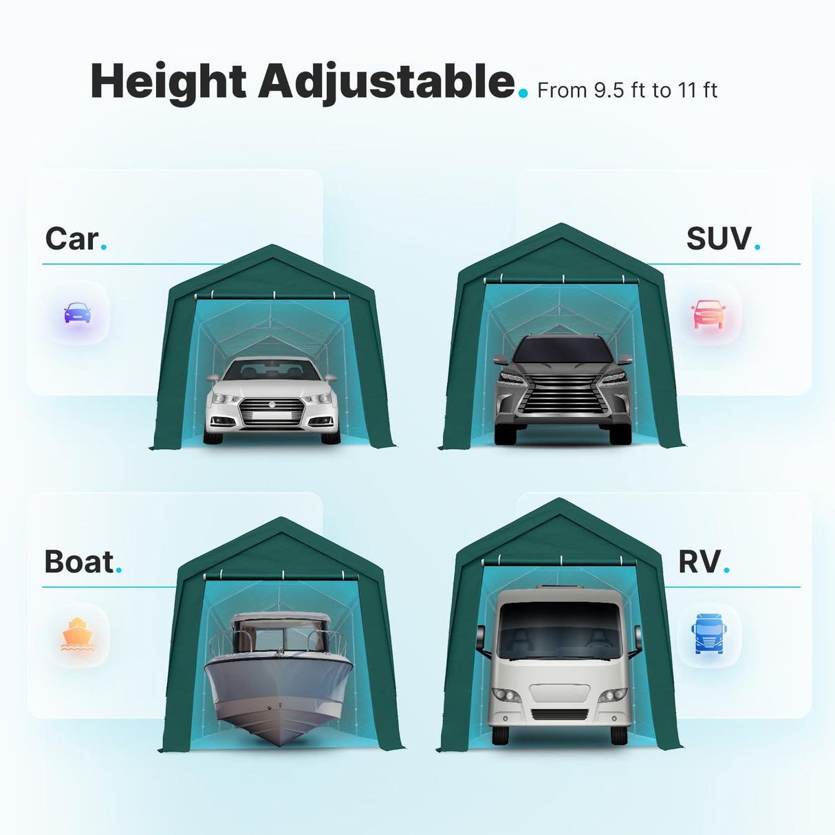 ADVANCE OUTDOOR 10x20 ft Heavy Duty Carport with Removable Sidewalls and Doors, Adjustable Height Car Canopy Garage Party Tent Boat Shelter with Reinforced Poles, Green ADVANCE OUTDOOR