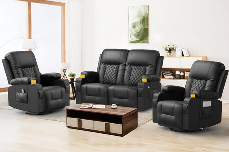 FURNIMAT Loveseat Recliner Sofa Set with 2+1+1 Pieces in Living Room, 2 Seater Reclining Loveseat Leather, 2 Recliner Chairs with 360 Degree Swivel Single Sofa Seat FURNIMAT