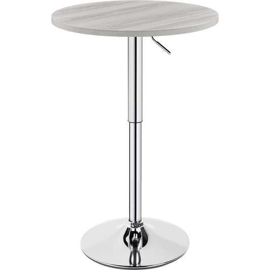 Yaheetech Round Bar Table, Adjustable Height and 360° Swivel Bar Tables, Cocktail Table with MDF Top, Silver Leg Base for Bar, Bistro, Café, Grey