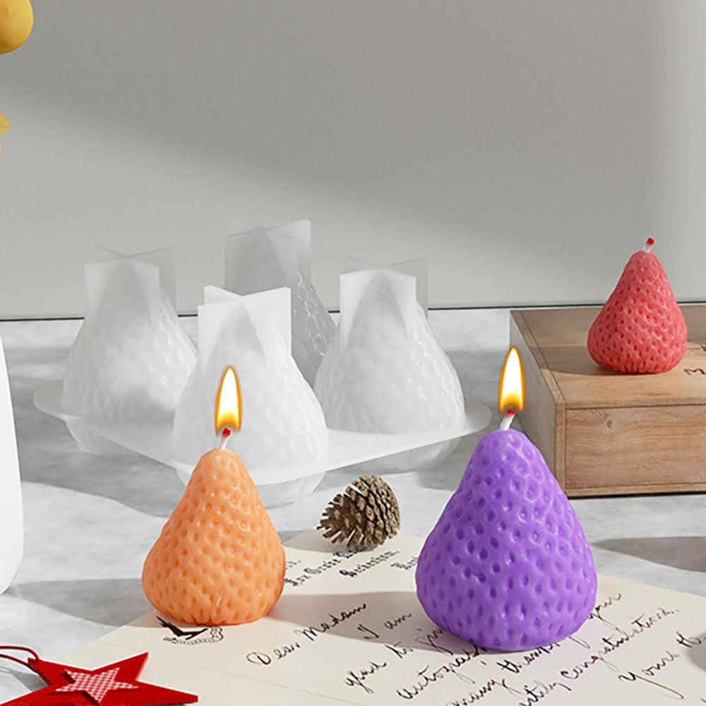 3D Strawberry Silicone Mold Scented Candle Molds for Candle Making Supplies Cute Strawberries Silicone Molds for Resin Home Decorations Fruit Plaster Crafts Cake Decor Strawberry Mold RUIYDZ