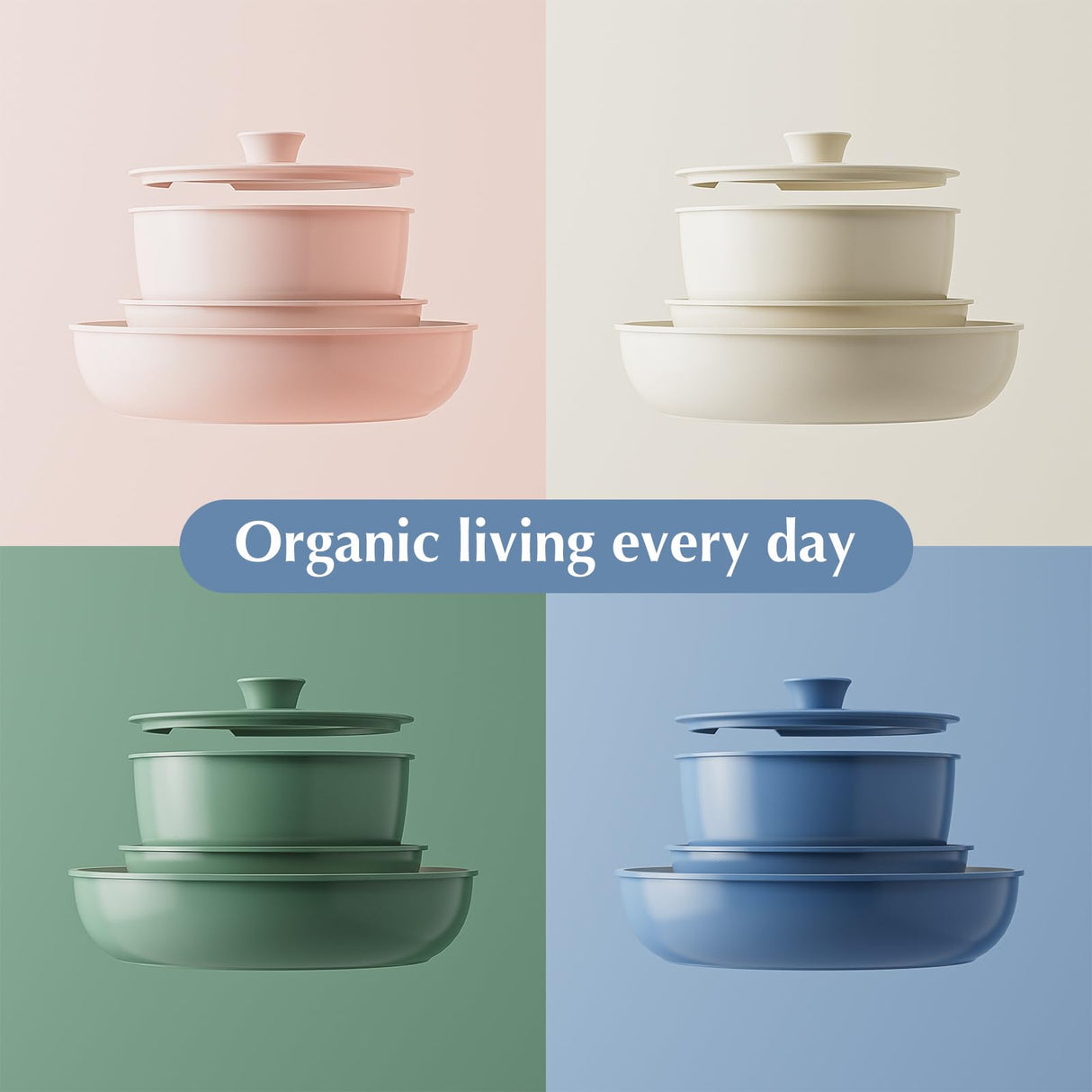 Redchef Ceramic Pots and Pans Set Non Stick, Nonstick Kitchen Cookware Sets, Non Toxic Pots and Pans Set Non Stick, PFAS PFOA & PTFE Free, Detachable Handle Pots and Pans 5 Piece, RV Cookware Redchef