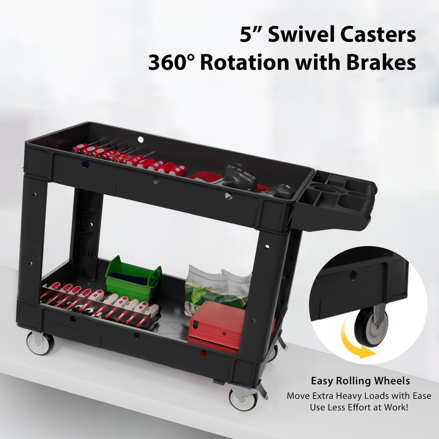 Our Modern Space Commercial Grade 2 Shelf Utility Cart with Wheels - Rolling Tool Cart, Heavy Duty Service Push Cart for Business Warehouse Office Restaurants Ecommerce Garage - WoodArtSupply