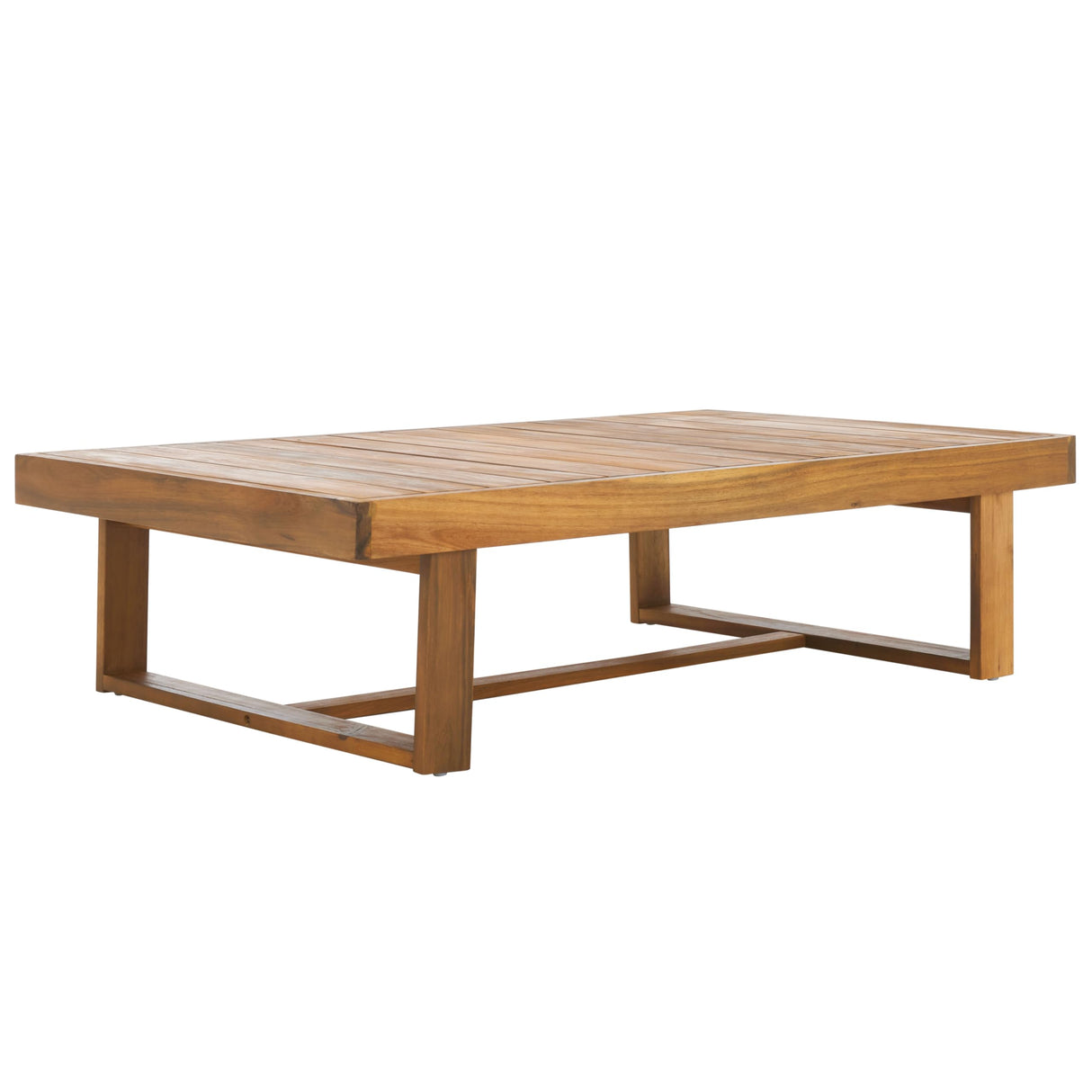 SAFAVIEH Outdoor Collection Duncan Natural Brown Slatted Top Solid Wood Coffee Table SAFAVIEH