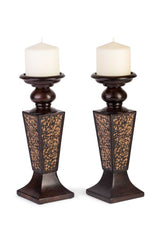 Creative Scents Schonwerk Pillar Candle Holder Set of 2- Crackled Mosaic Design- Functional Table Decorations- Centerpieces for Dining/Living Room- Best Wedding Gift (Brown) Creative Scents