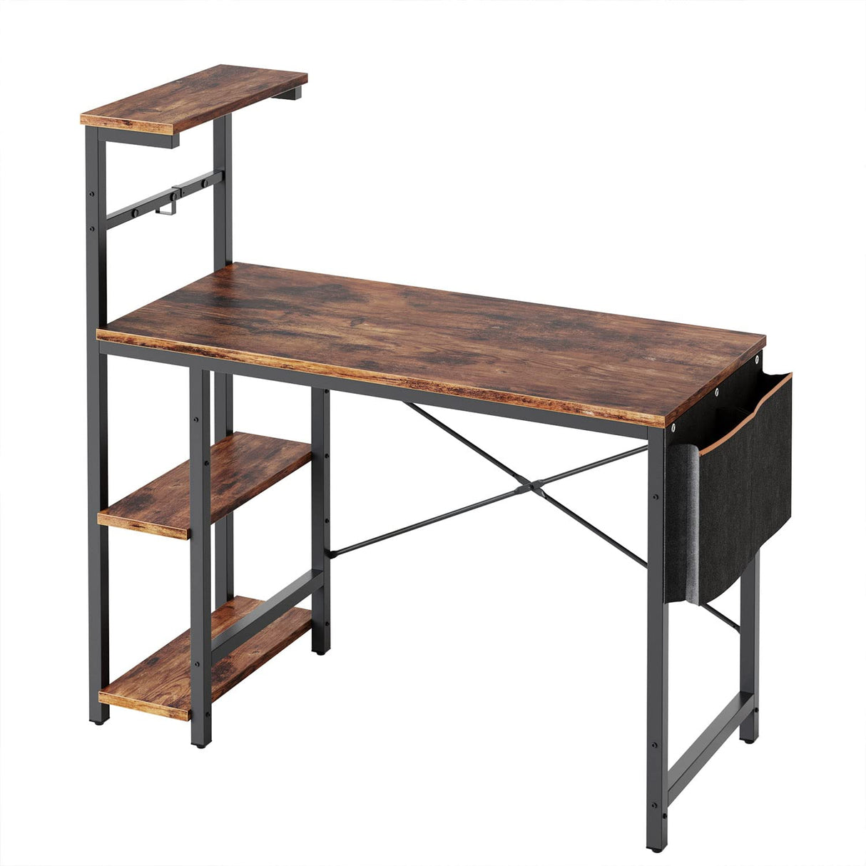 Bestier Computer Desk with LED Lights, Gaming Desk with 4 Tier Shelves, 44 Inch Office Desk with Storage Bag & Printer Shelf (Rustic Brown) Bestier