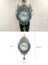 SHISEDECO Elegant, Traditional, Decorative, Hand Painted Modern Grandfather Wall Clock Fancy Ethnic Luxury Handmade Decoration, Swinging Pendulum for New Room or Office. Large. 29.5 Inch. (Blue) SHISEDECO