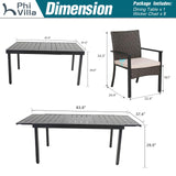 PHI VILLA 9 Piece Outdoor Dining Set for 8, Expandable Metal Dining Table & Cushioned Rattan Chairs for Patio, Deck, Yard PHI VILLA