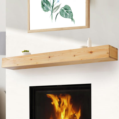 TECANA Fireplace Mantel 72 Inches - Rustic Floating Mantel Shelf - Solid Wood Mantel with Invisible Support Bracket - Wall Mantel Shelf for Farmhouse (72" L x 8" D x 5" H, Natural)