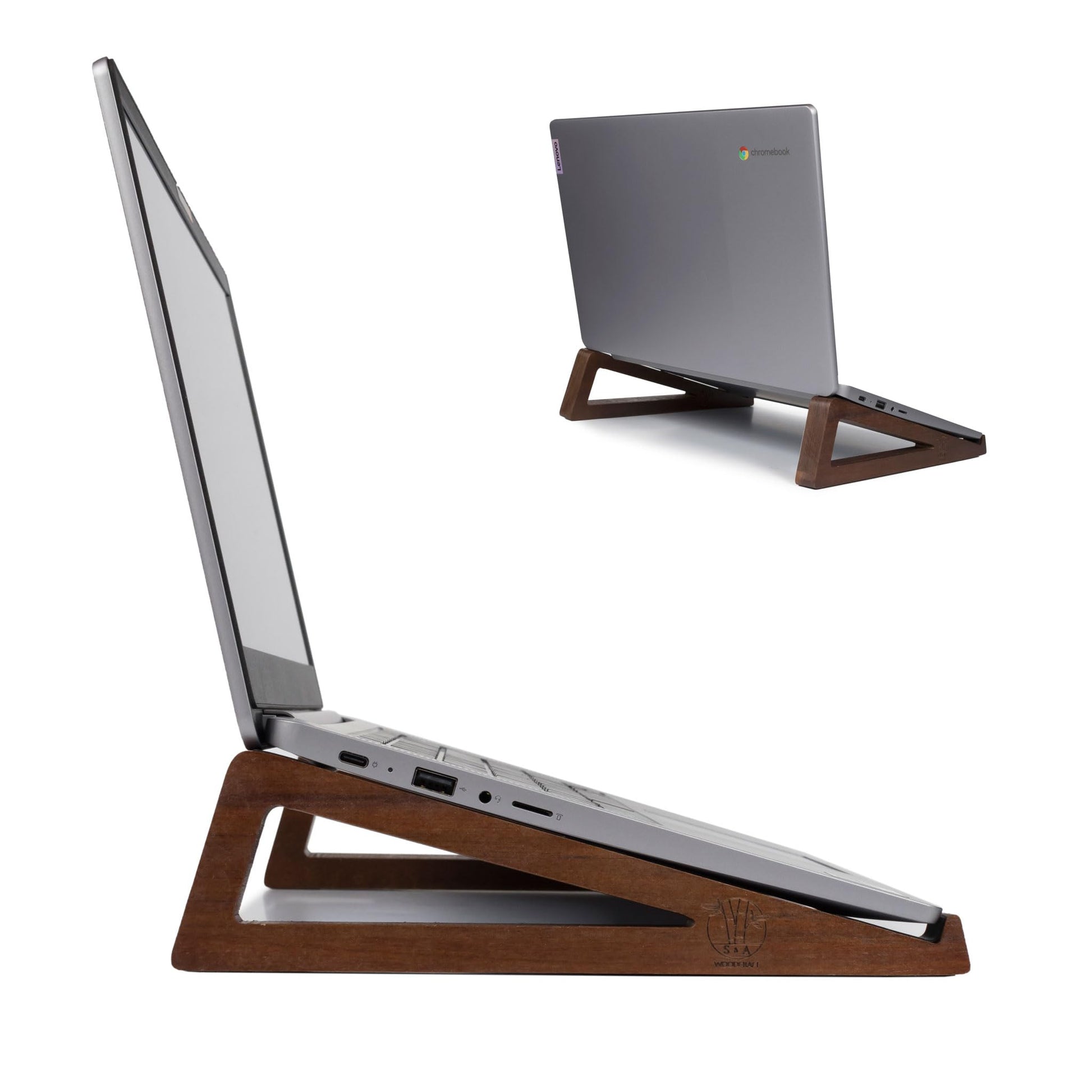 S&A WOODCRAFT Wooden Laptop Stand, Portable Desk Laptop Holder for Tablet with Carry Pouch, Compact Travel Laptop Stand with Protective Silicone Pads, Suitable for Laptops and Tablets - WoodArtSupply