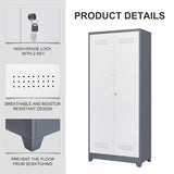 72.8"H Broom Closet Storage Cabinet, Utility Closet for Brooms and Mops, Cleaning Metal Storage Cabinet with Pegboard and Hanging Rod, Metal Cabinet with Doors and Adjustable Shelves，Garage，Grey-White SAFEFEVER
