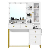 Tiptiper Makeup Vanity with Lights & Charging Station, Large Vanity Desk with Mirror and Lights, Makeup Table with 5 Drawers & Shelves, White and Gold Tiptiper