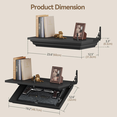 Lvifur 24" Compact Gun Shelf, Gun Rack with Automatic Induction Lock with Secure Hidden Compartment for Wall Mount Display, Storage Security Safe Box for Home,Black Lvifur