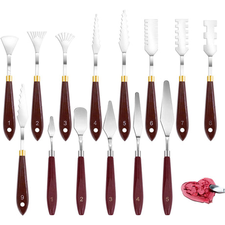 14Pcs Palette Knife Set, FHDUSRYO Stainless Steel Painting Knife, Painting Spatula Pallet Knives with Wood Handle, Oil Painting Accessories for Color Mixing, Oil, Canvas, Acrylic Painting FHDUSRYO