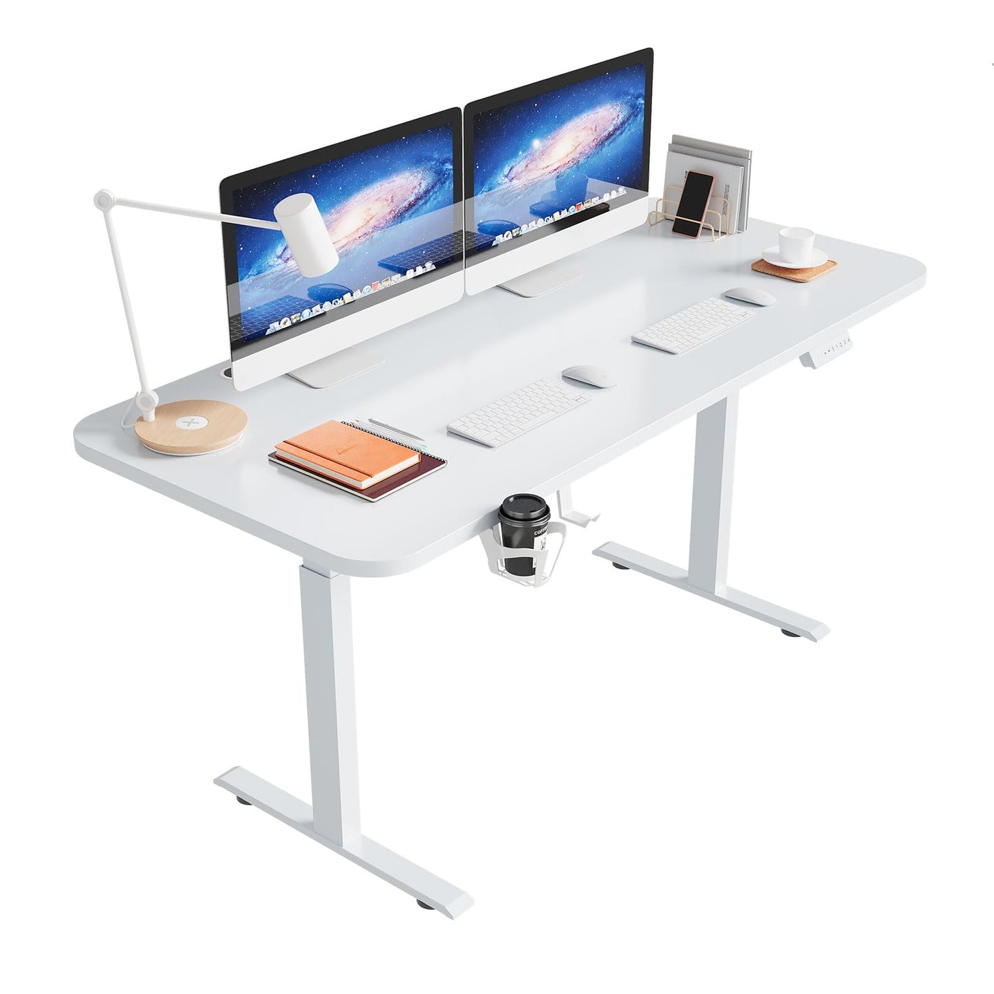 RRTECHFORU Electric Standing Desk, Adjustable Height Stand up Desk, 63x24 Inches Sit Stand Home Office Desk with Splice Board White - WoodArtSupply