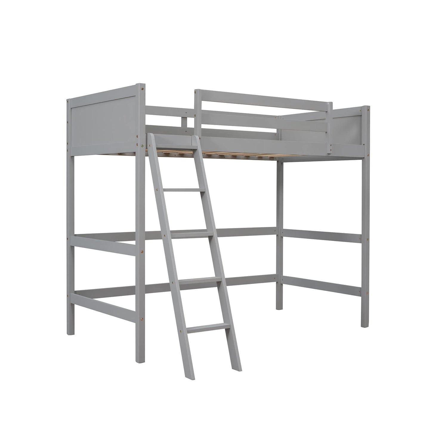 High-Quality Grey Twin Size Loft Bed with Ladder and Safety Rail by Harper & Bright Designs - WoodArtSupply