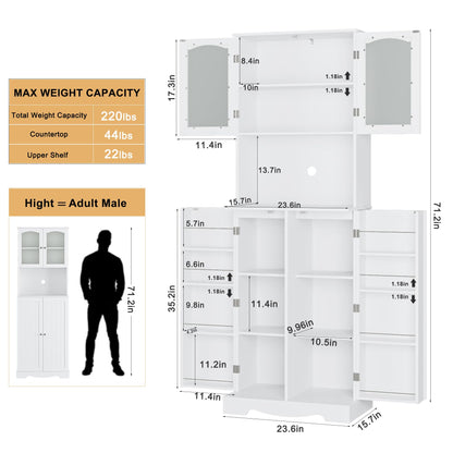 HOSTACK 71'' Pantry Cabinet, Tall Storage Cabinet with Microwave Stand, Freestanding Kitchen Hutch with Doors and Adjustable Shelves, Mordern Food