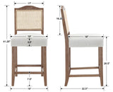 CIMOTA Counter Height Bar Stools Set of 4 Rattan Farmhouse Barstools Mid Century Modern Bar Chairs Upholstered Kitchen Stools with Wood Legs for Island/Dining Room, Linen Beige 26.5In CIMOTA