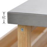 CKLMMC Farmhouse Outdoor Kitchen Island, Rolling Bar Cart & Storage Cabinet with Stainless Steel Top, Spice Rack, Towel Rack for Kitchen & Barbecue, Solid Wood Outdoor Grill Table (Natural) CKLMMC