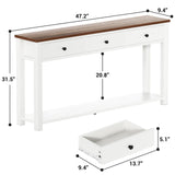 Homieasy Farmhouse Console Table with 3 Drawers, 47 Inch Wood Sofa Table with Storage Shelf for Living Room, Behind Couch, Entryway Table for Hallway, Living Room, or Foyer, Rustic Brown and White Homieasy