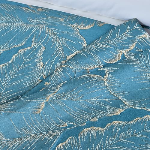 twelves Leaf Pattern Bedrunner Set, Jacquard Bed Scarf Luxury Single Bedding Protector Slipcover Bedroom Guestroom Inn Decor Blue twelves