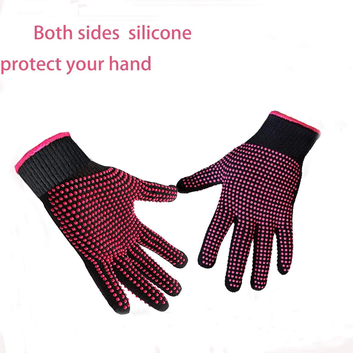 AFT90 2 Pcs Professional Heat Resistant Glove for Hair Styling Heat Blocking Gloves for Curling, Flat Iron and Hair Styling Tools, Silicone Bump, Pink Edge AFT90