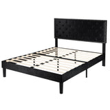 Allewie Queen Size Bed Frame, Velvet Upholstered Platform Bed with Adjustable Diamond Button Tufted & Nailhead Trim Headboard, Wood Slat Support, Easy Assembly, No Box Spring Needed, Black Allewie