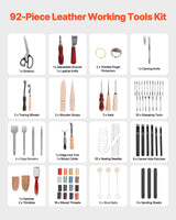 VEVOR Leather Working Tools Kit, 92 PCS Leather Craft Tools with Portable Leather Storage Bag, Engraving Punching Sewing Stamping Sanding Tools, Ideal for Beginners DIY Enthusiasts and Professionals VEVOR