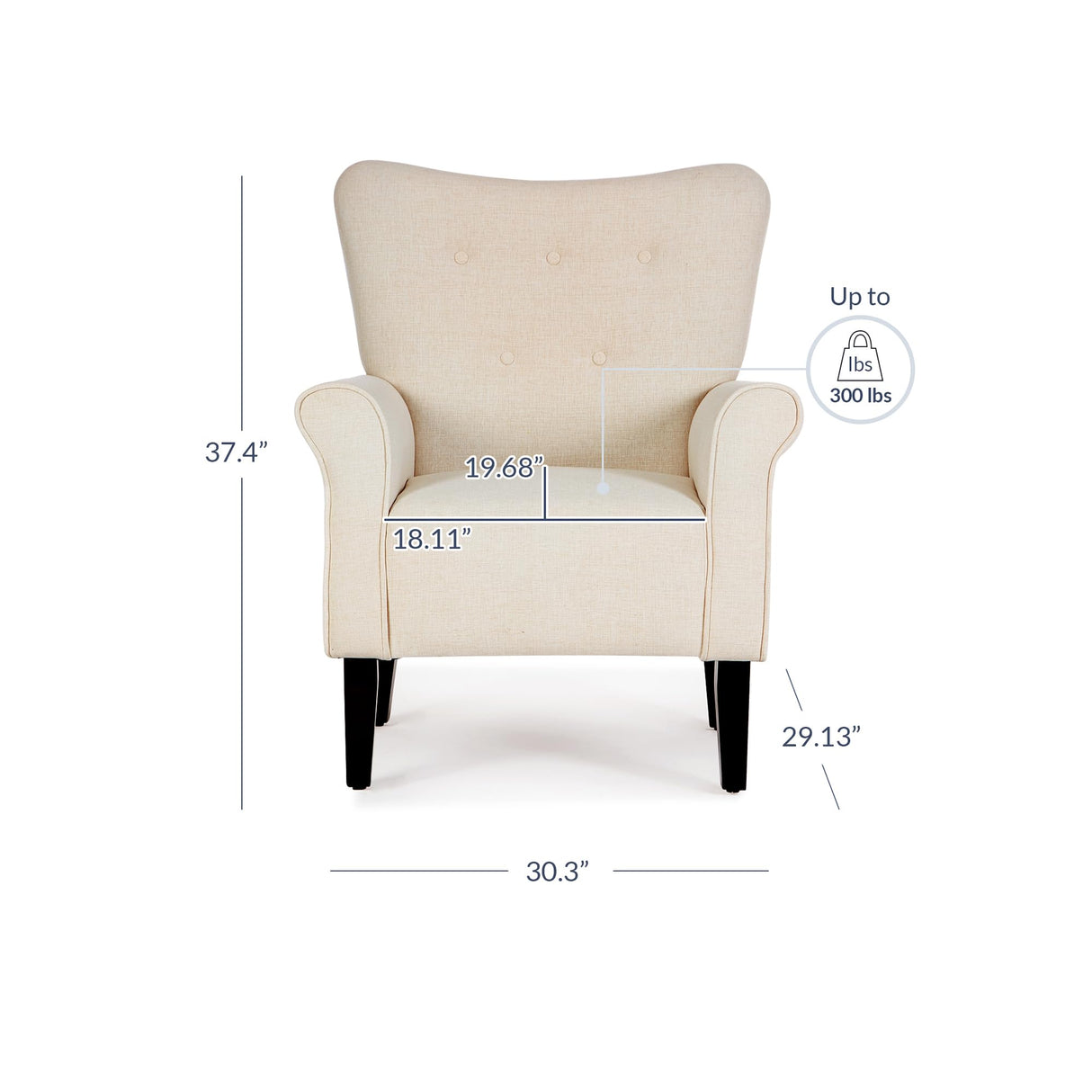 BELLEZE Modern Accent Chair, High Back Armchair, Upholstered Wingback Side Chair, Padded Single Sofa with Wooden Legs for Living Room, Bedroom - Beige BELLEZE