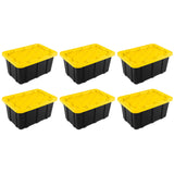 Sterilite 17 Gal Industrial Tote, Stackable Storage Bin with Snap-Fit Lid for Garage, Basement & Attic Storage, Black Base and Yellow Lily Lid, 6-Pack Sterilite