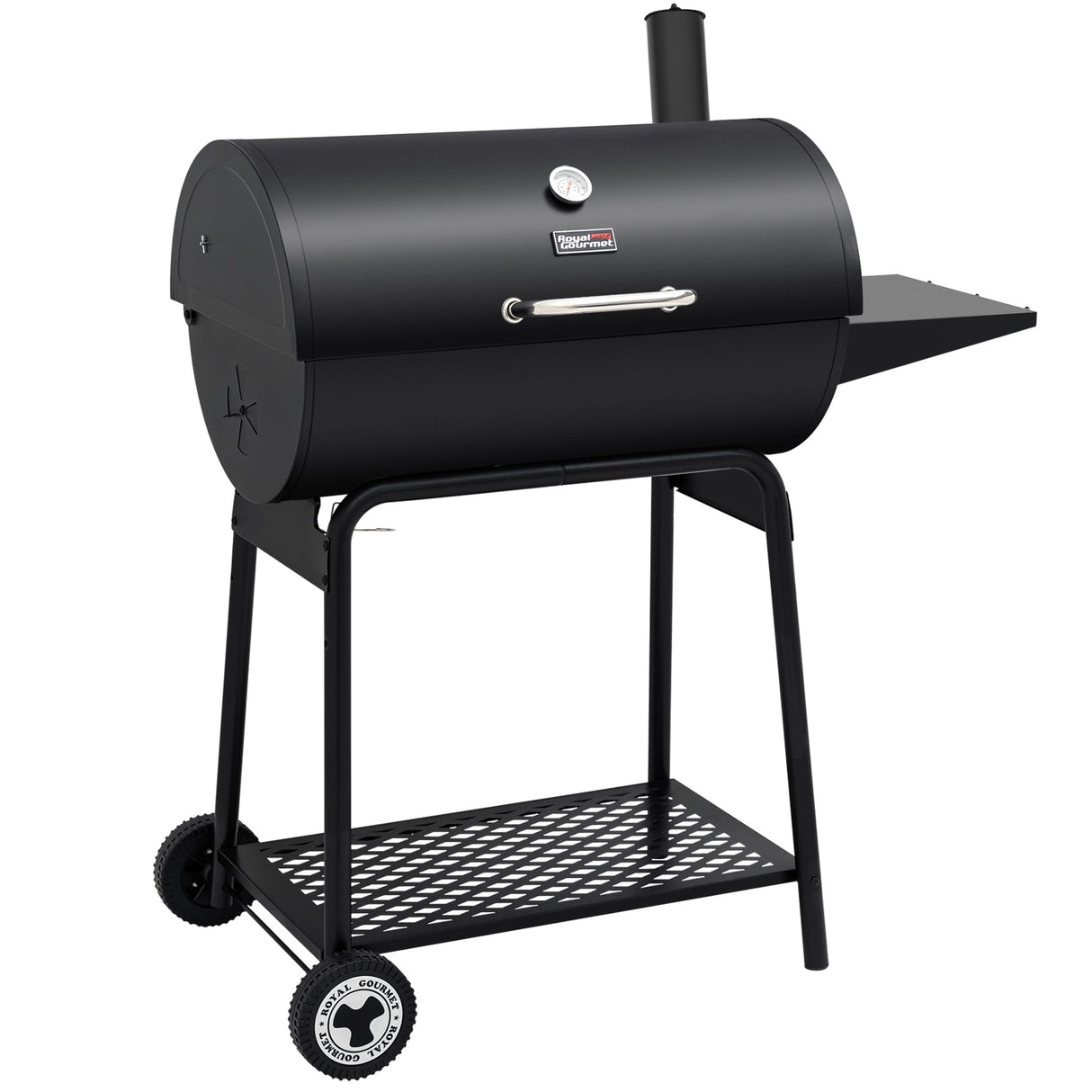 Royal Gourmet CC1830 30 Inch Barrel Charcoal Grill with Side Table, Outdoor BBQ Grill with 627 Sq. In. Cooking Space for Backyard, Patio and Parties, Black Royal Gourmet